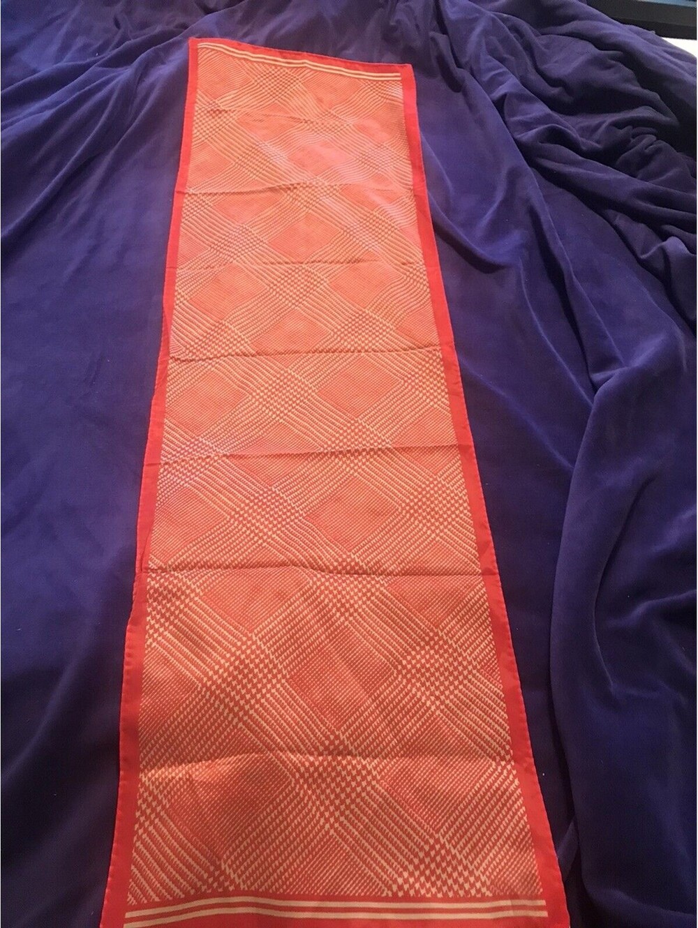 Vintage Robinson Golluber Scarf Japan Rectangular 13x44 White Orange Free Ship